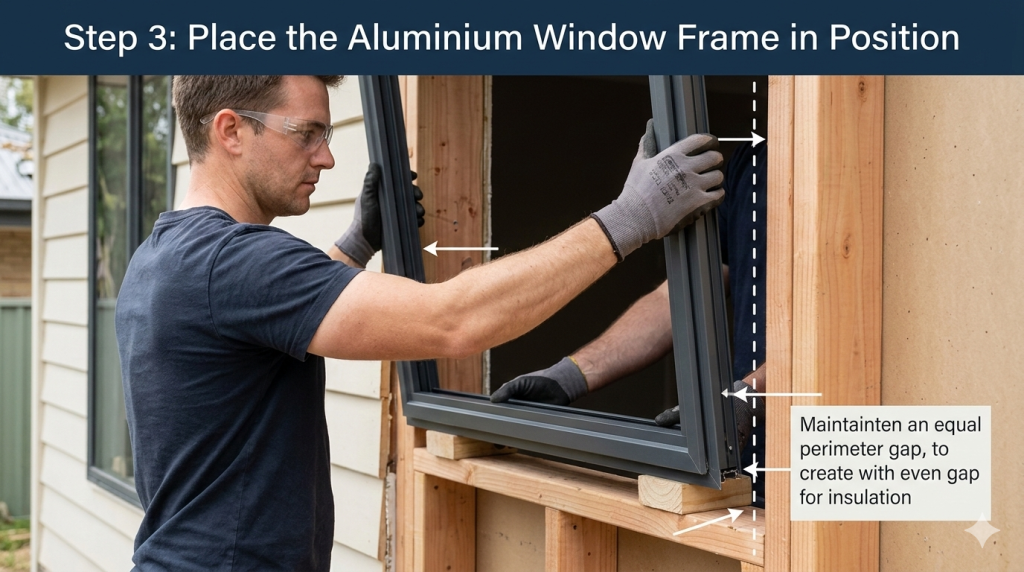 Place the Aluminium Window Frame in Position