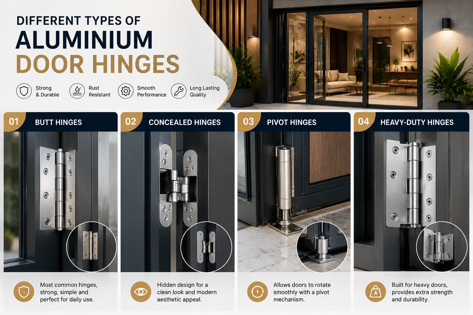 DIffrent Types of Aluminium Door Hinges