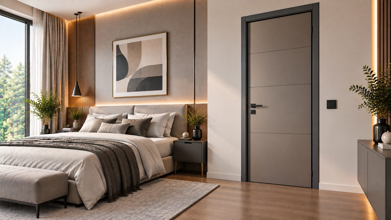 Bedroom Door with Aluminium Frame and Solid Panel