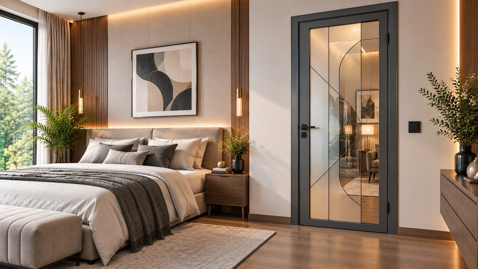 Bedroom Door with Decorative Glass