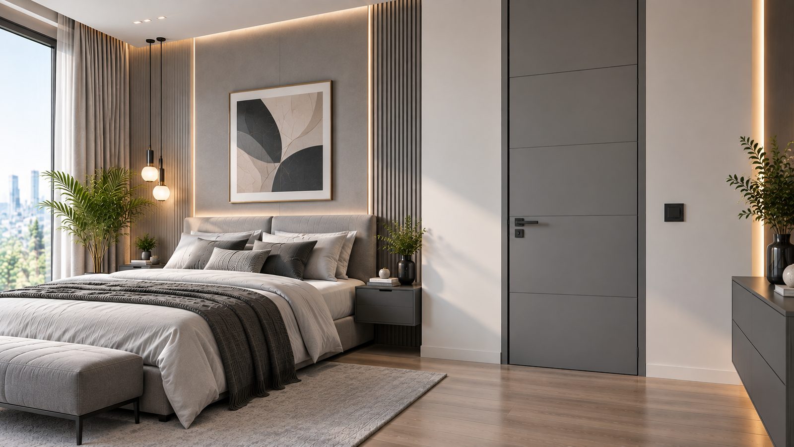 Modern Grey Bedroom Door