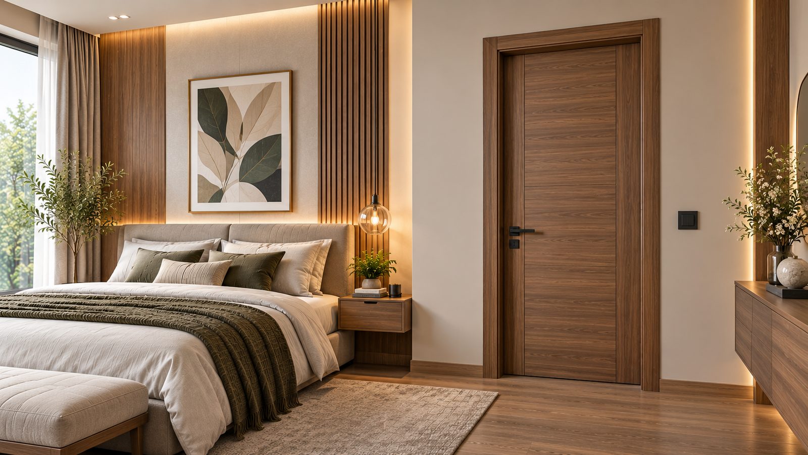 Wood-Finish Bedroom Door Frame