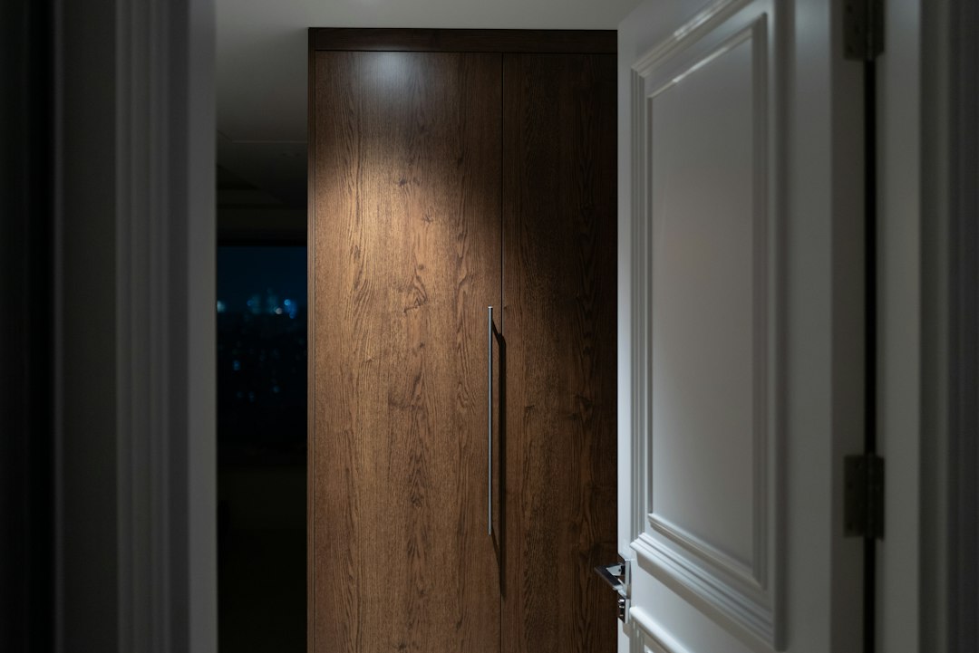 Wood finish door design for a bedroom